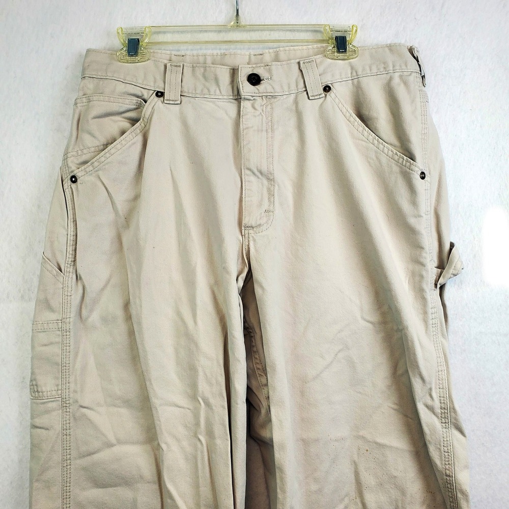 Lee Dungarees Carpenter Pants Beige Utility Skater Workwear Men's Size 34x33